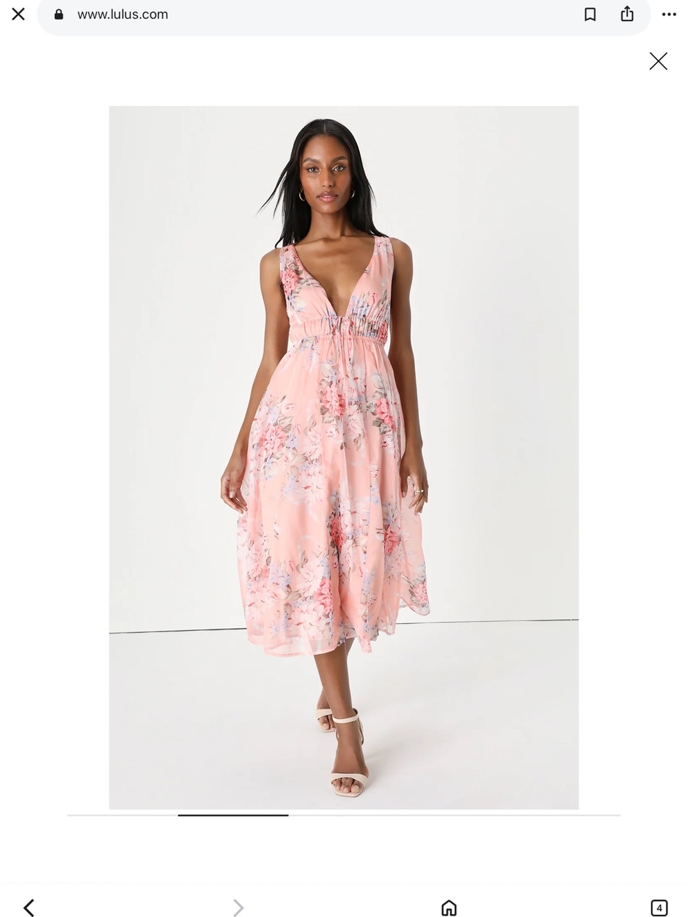 Lulu's Blush Pink Floral Chiffon V-Neck Midi Dress size Medium (6-8)